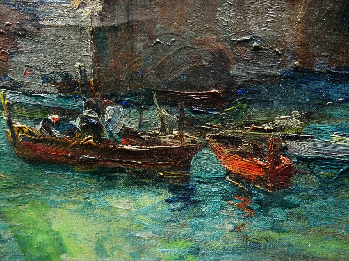 Georges Deloy (1856-1930) " Petit port Méditérranéen, Nice, Venise" Ecole Niçoise, Fer, Aurrens-photo-4