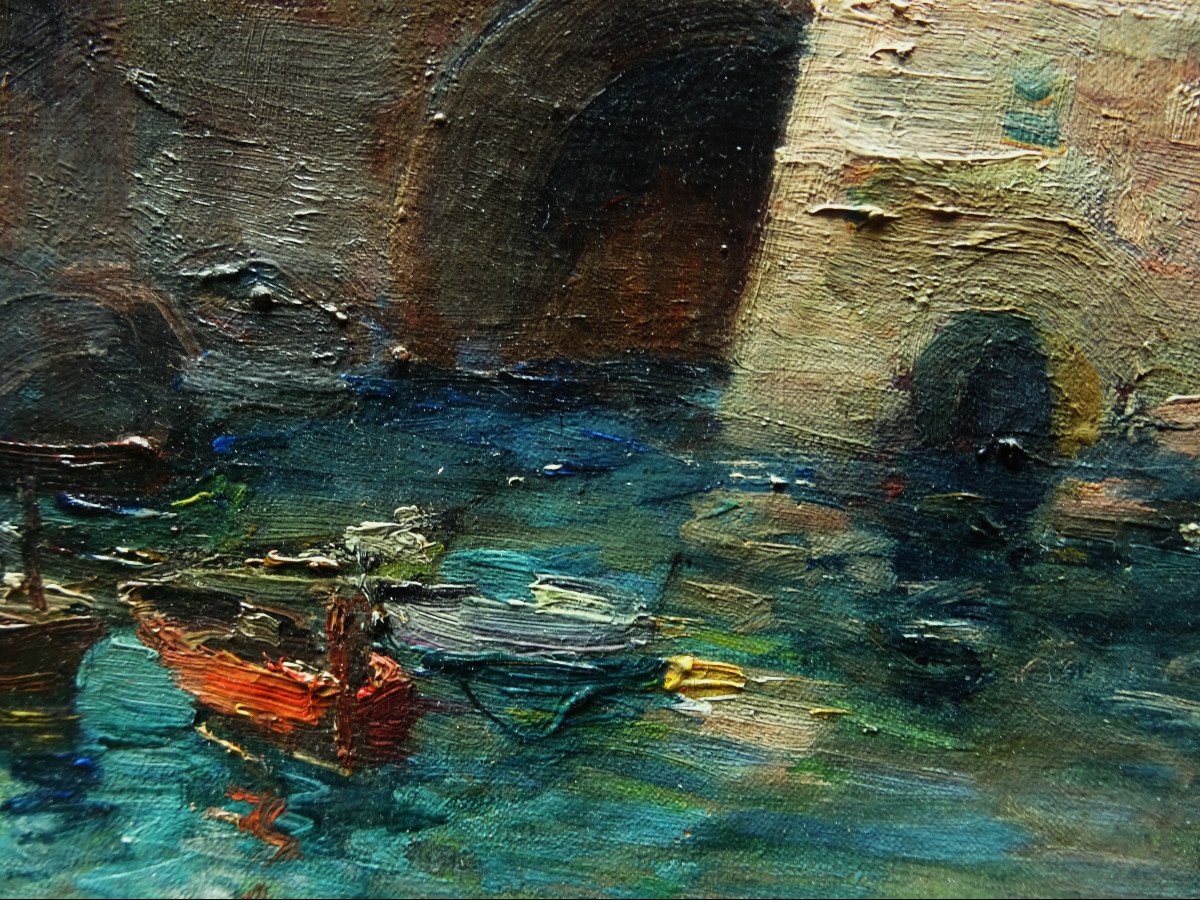 Georges Deloy (1856-1930) " Petit port Méditérranéen, Nice, Venise" Ecole Niçoise, Fer, Aurrens-photo-5