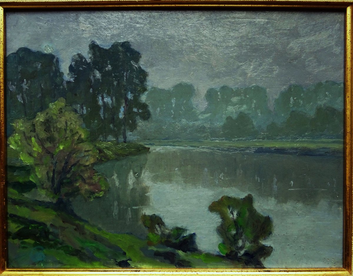 Achille Bron (1867-1949) Brume sur l'étang ~1940. Ecole Charentaise, Crozant, Madeline Limousin-photo-2