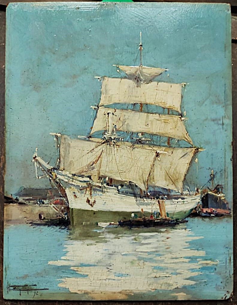 Jacques Camoreyt (1871-1963) "boats In Port 1892" Bordeaux, Marseille, Navy, Old Rigging-photo-2