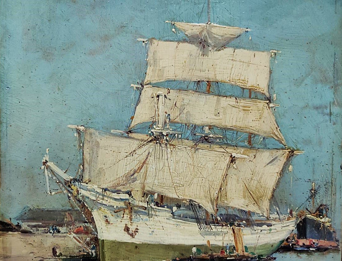 Jacques Camoreyt (1871-1963) "boats In Port 1892" Bordeaux, Marseille, Navy, Old Rigging-photo-4