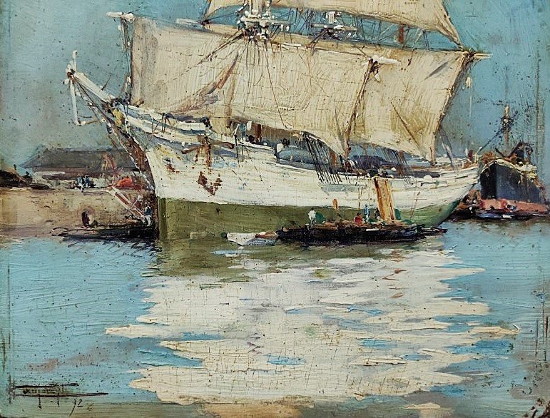 Jacques Camoreyt (1871-1963) "boats In Port 1892" Bordeaux, Marseille, Navy, Old Rigging-photo-1