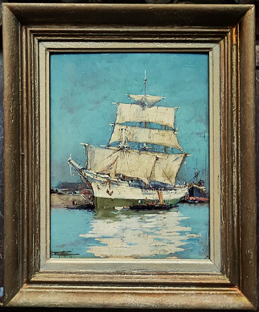 Jacques Camoreyt (1871-1963) "boats In Port 1892" Bordeaux, Marseille, Navy, Old Rigging