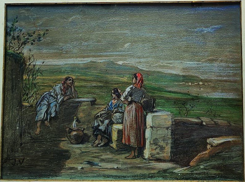 Jules Veyrassat (1828-1893) Jeunes Basquaises à la fontaine. Basque Ecole de Barbizon, Millet-photo-2