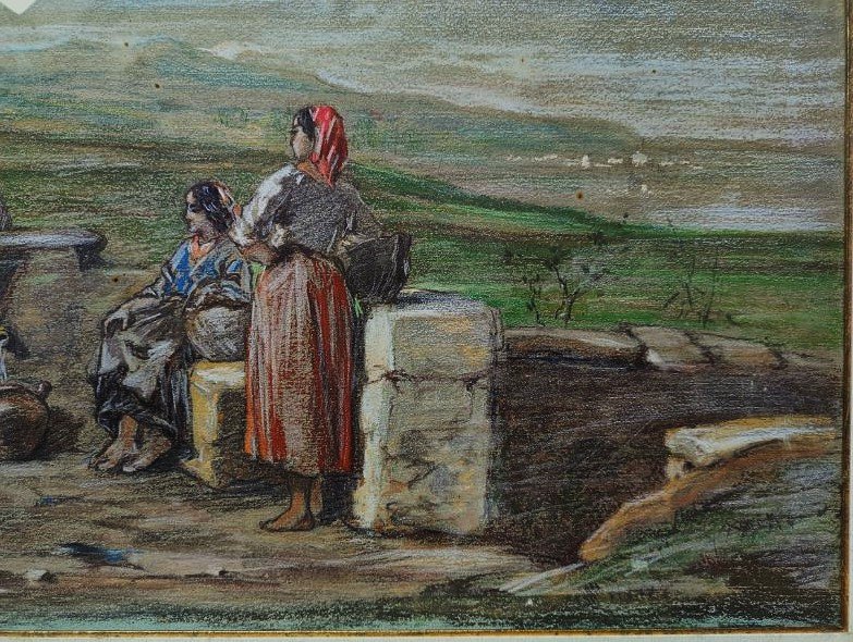 Jules Veyrassat (1828-1893) Jeunes Basquaises à la fontaine. Basque Ecole de Barbizon, Millet-photo-2