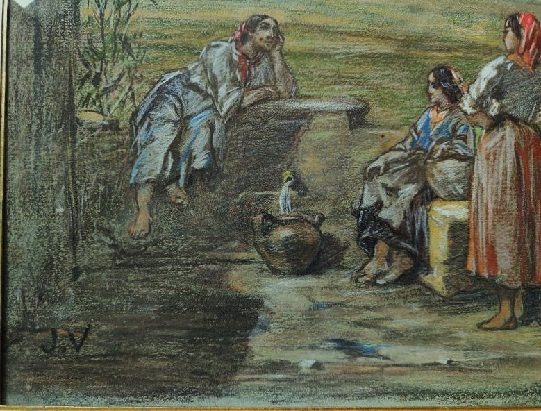 Jules Veyrassat (1828-1893) Jeunes Basquaises à la fontaine. Basque Ecole de Barbizon, Millet-photo-3