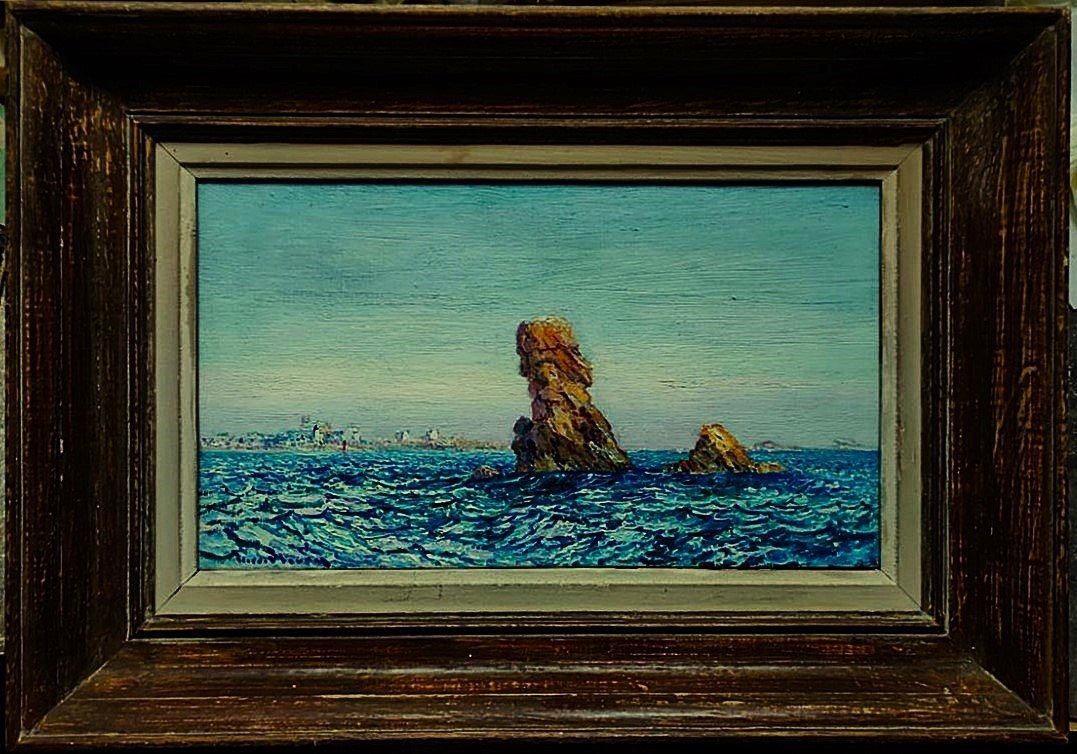 Pierre Fleury (1900-1985) Roche De Gouvan, Sein Island, Brittany. Marine Painter, Aix Island