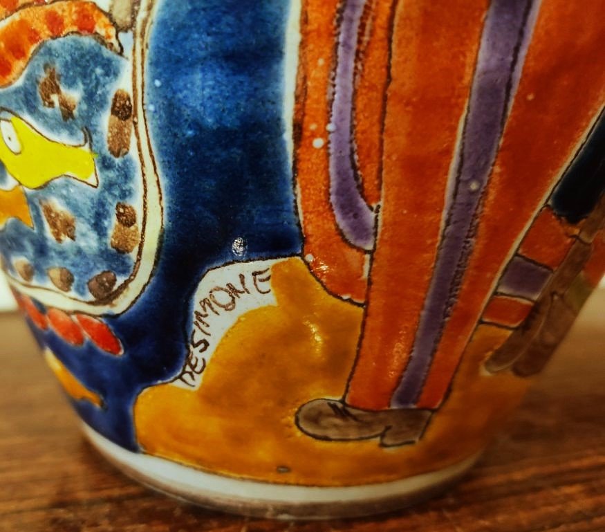Important Vase Of The Miraculous Catch Of Fish By Desimone C.1970. Italy, Gambone, Sicily, Capron Picasso-photo-6