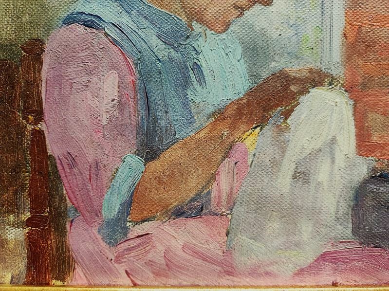 Paul Rue (1866-1954) " Ma femme à la couture ". Berry, Ecole de Crozant, Maillaud, Châteauroux-photo-4