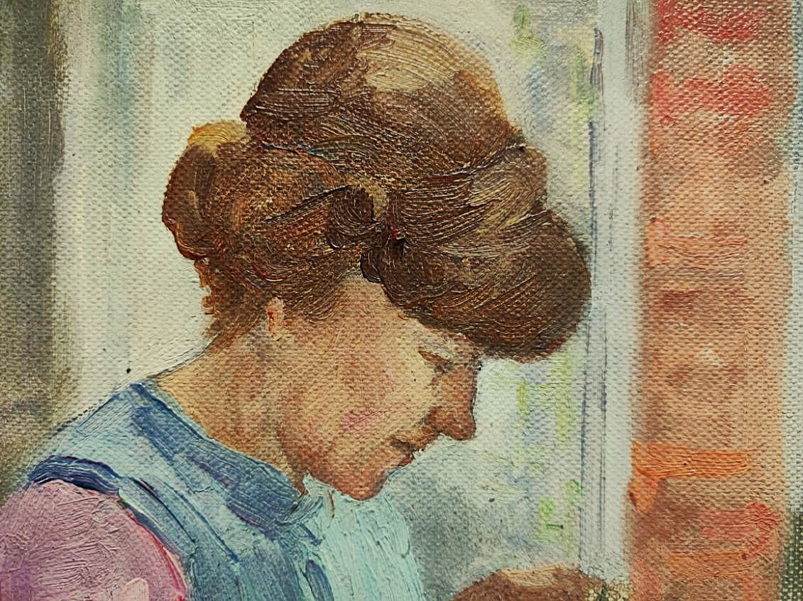 Paul Rue (1866-1954) " Ma femme à la couture ". Berry, Ecole de Crozant, Maillaud, Châteauroux-photo-5