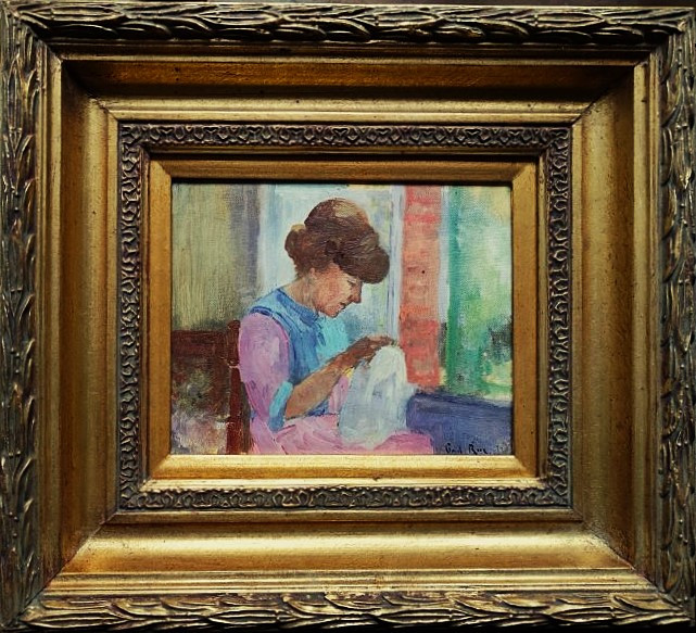 Paul Rue (1866-1954) " Ma femme à la couture ". Berry, Ecole de Crozant, Maillaud, Châteauroux