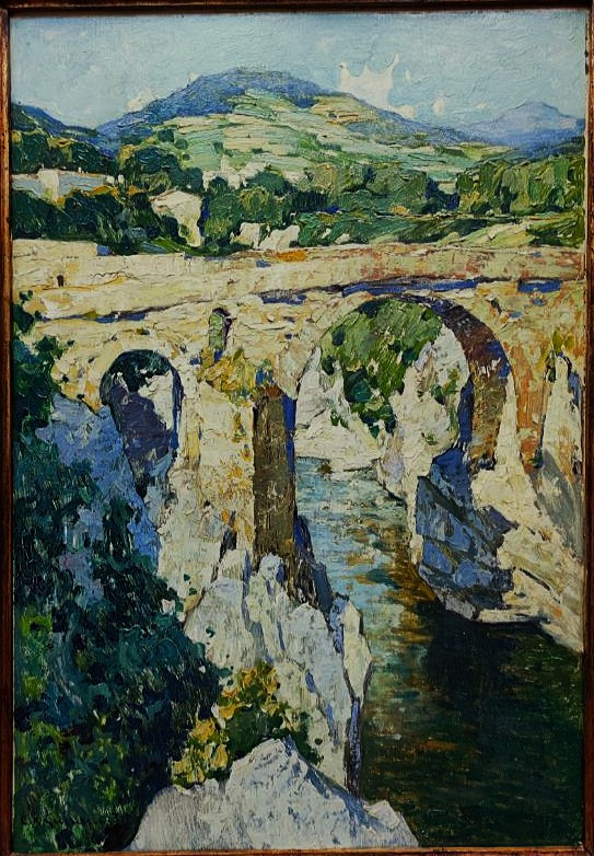 Louis Raoul Guiraud 1888-1976. Devil's Bridge Over The Hérault 1931. Divisionist, Béziers Causse-photo-2