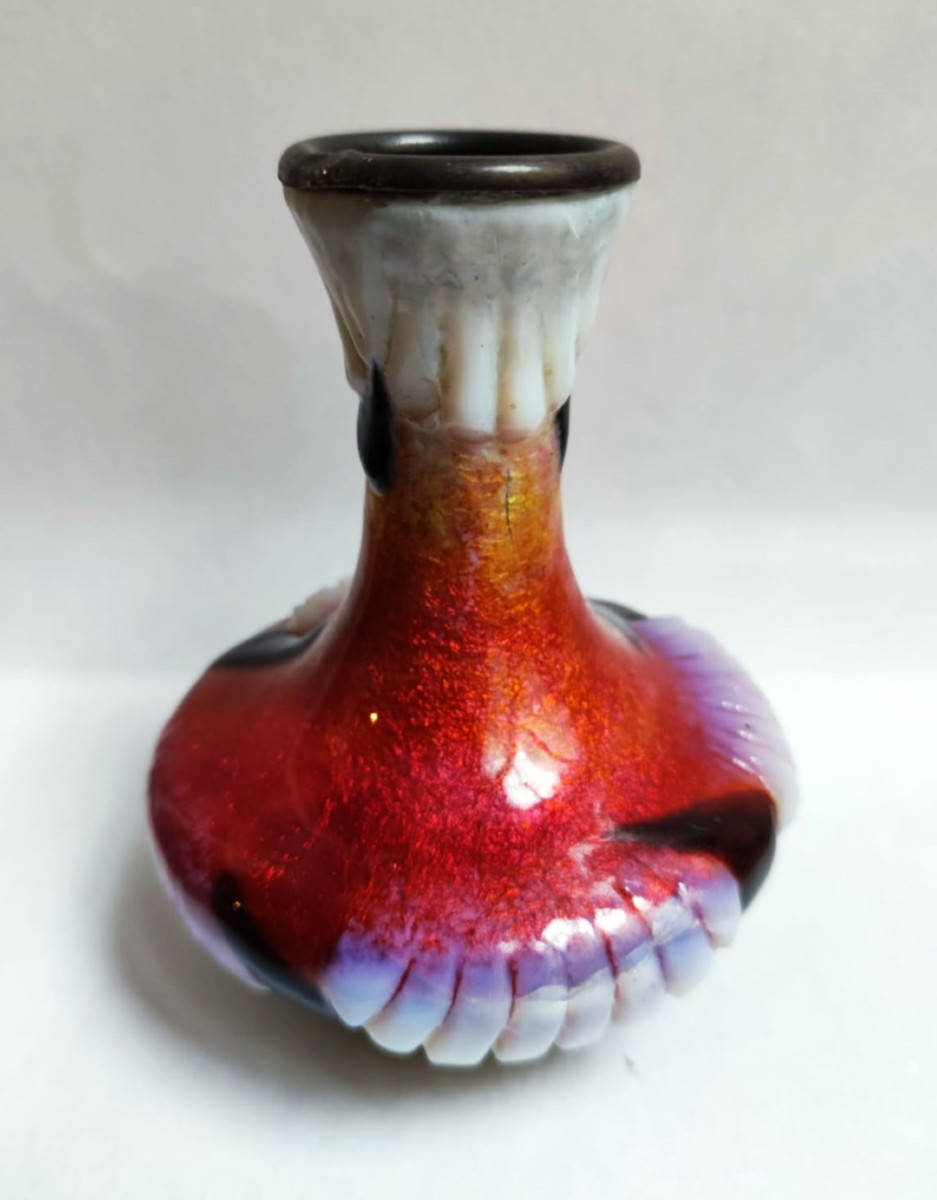 Camille Fauré Limoges Enamel Vase With Geometric Decoration C.1930. Marty, Bonnaud, Sarlandie -photo-3