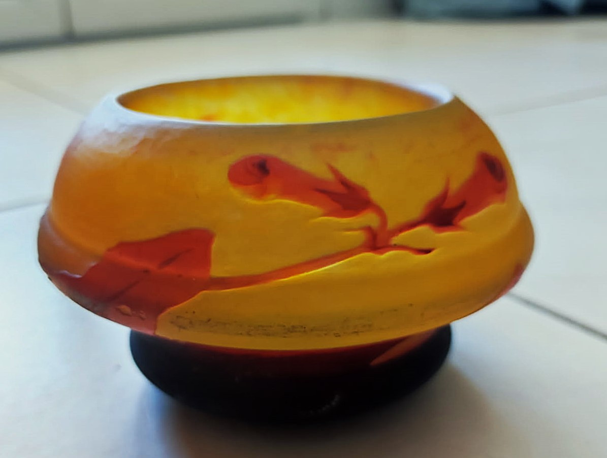 Coupe ou vase Art Nouveau de Daum # Nancy vers 1910 fleurs de tabac à l'acide. Gallé, Muller-photo-2