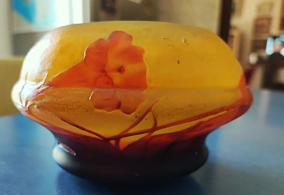 Coupe ou vase Art Nouveau de Daum # Nancy vers 1910 fleurs de tabac à l'acide. Gallé, Muller-photo-5