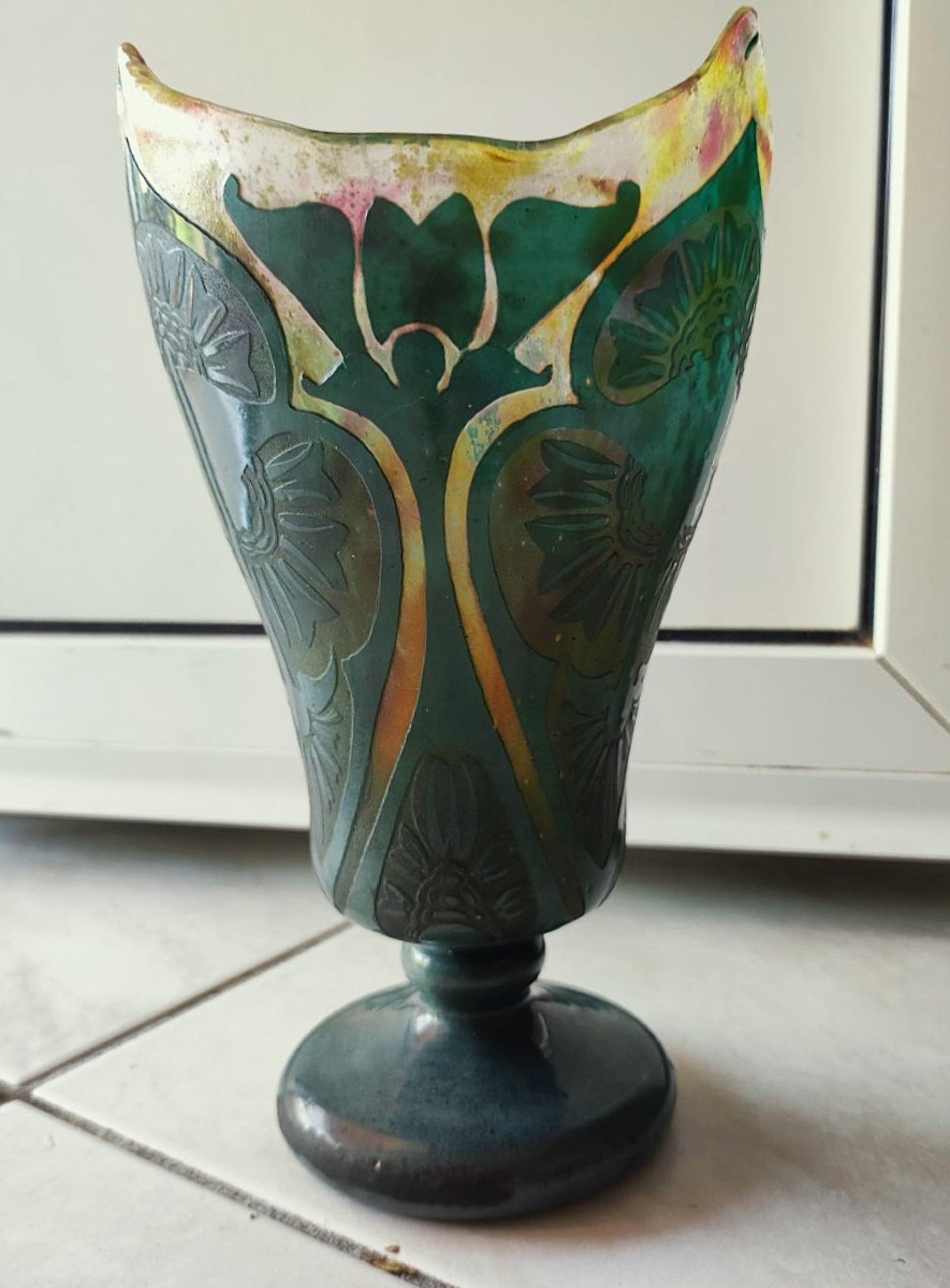 Large Art Nouveau Vase By Daum # Nancy Circa 1910/1915. Gallé, Schneider, Muller, Glass Paste.-photo-2