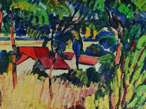 Louis Neillot (1898-1973) Village aux grandes herbes 1946.  Fauve, Auvergne, Vichy, Valtat-photo-1