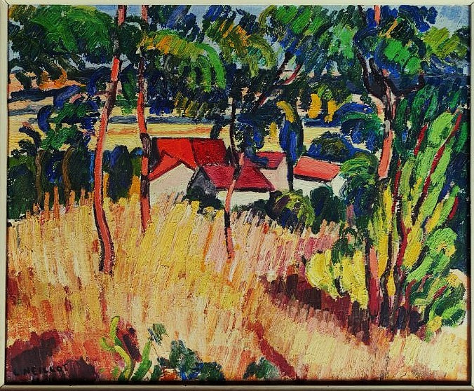 Louis Neillot (1898-1973) Village aux grandes herbes 1946.  Fauve, Auvergne, Vichy, Valtat