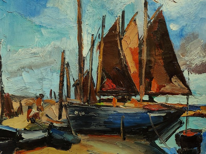 Anders Osterlind (1887-1960) Brown Sails At Tréboul 1922. Crozant School, Brittany, Bréhat-photo-4