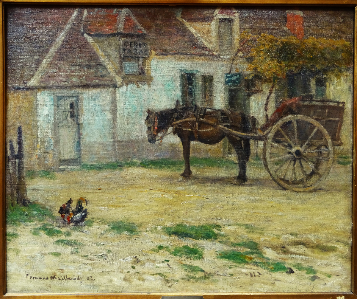 Fernand Maillaud (1863-1948) Débit de tabac à Issoudun 1902. Ecole de Crozant, Rollinat, Cheval