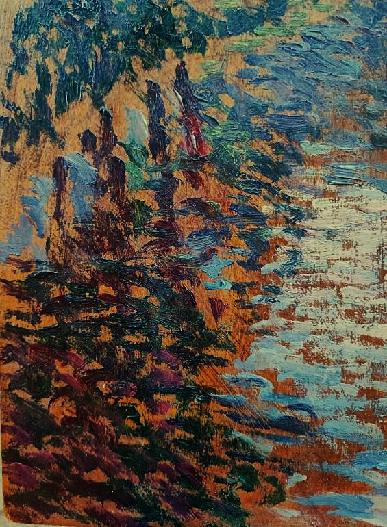 Ernest L. Bonnotte (1873-1954) Riverbank, Burgundy. Pointillism. Dubois-pillet Hayet Luce-photo-3