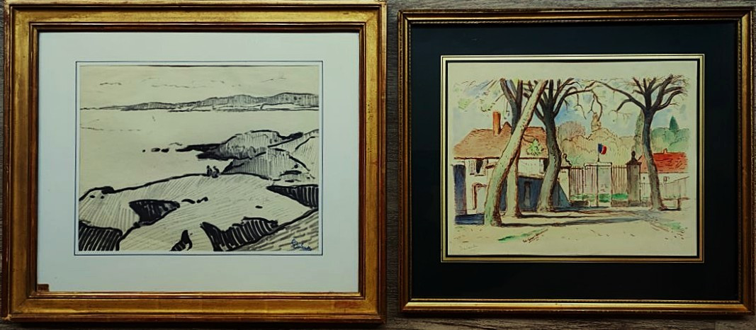 Gaston Balande (1880-1971) 2 Watercolors: Cliffs Of Lauzières And Aunis Estate. La Rochelle