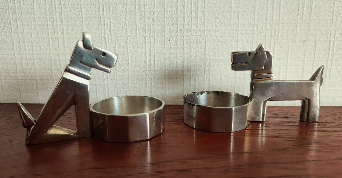 Lot d'ofèvrerie Gallia Christofle 1900-1925, salières Ric & Rac Rabier Sandoz, Art Nouveau Déco-photo-2