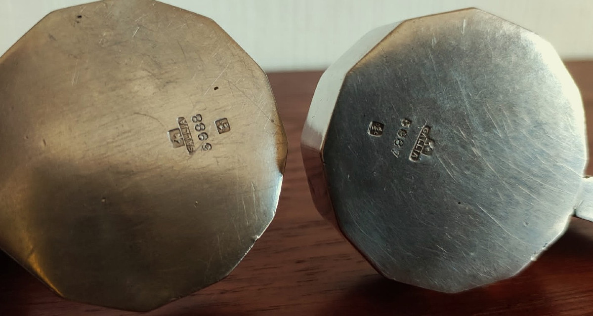 Lot d'ofèvrerie Gallia Christofle 1900-1925, salières Ric & Rac Rabier Sandoz, Art Nouveau Déco-photo-4