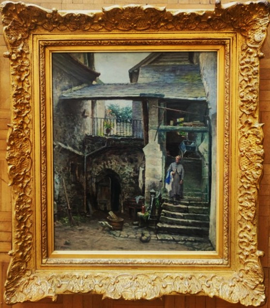 Victor Vignon (1847-1909) Cour de maison animée 1875. Impressionniste, Corot, Van Gogh, Fénéon-photo-3