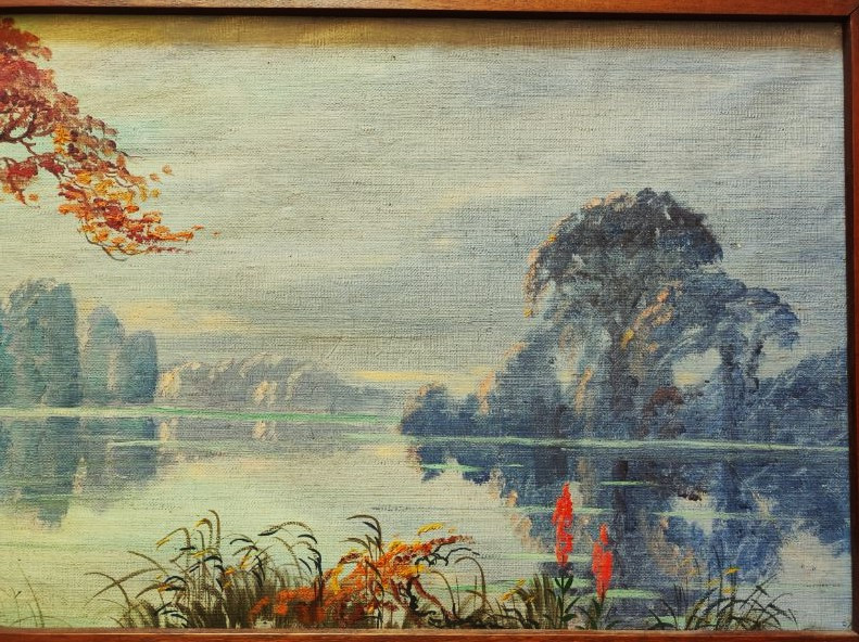 André Des Gachons 1871-1951 Paysage lacustre symboliste 1930, Berry. Ecole de Crozant, Maillaud-photo-1