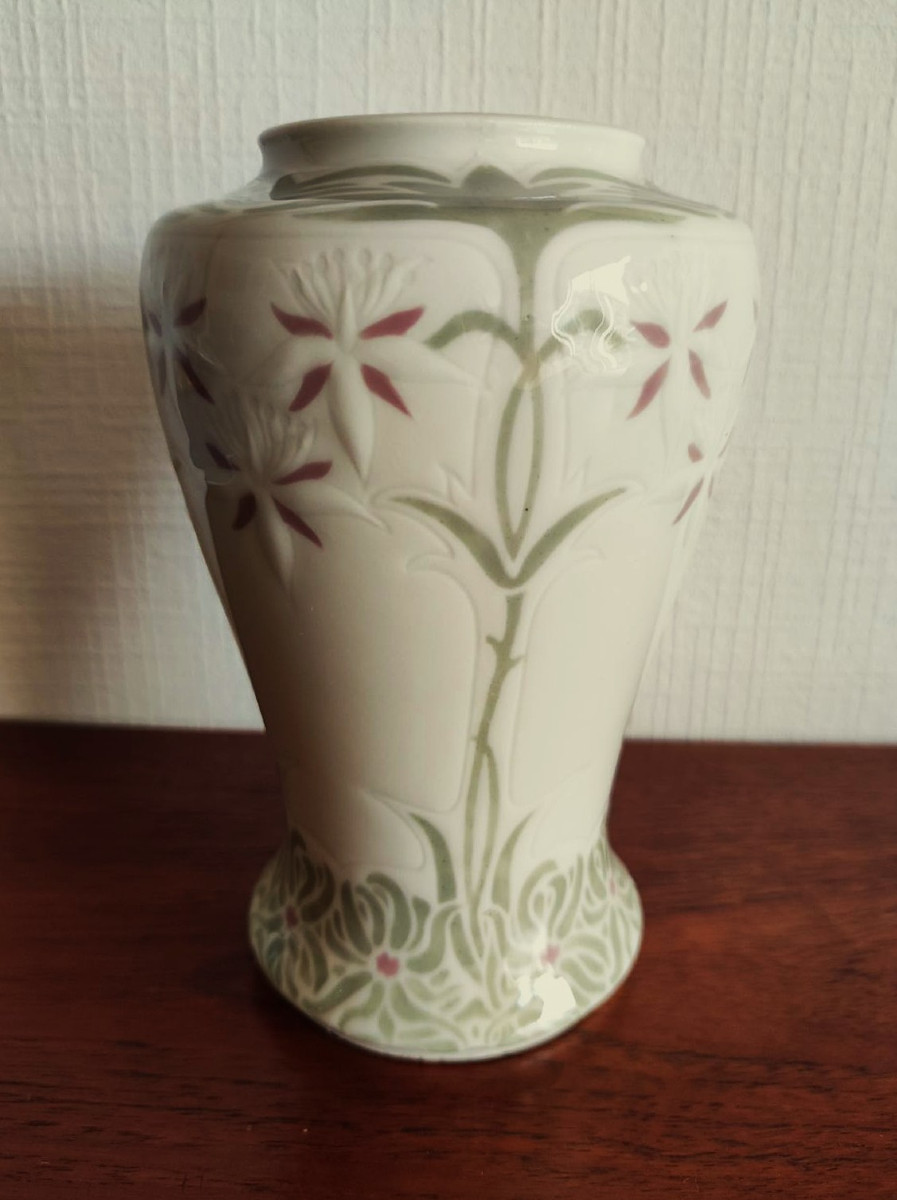 Art Nouveau Bing And Colonna Edward (1862-1948) Gda Limoges Vase Circa 1900. De Feure, Gallé Deck-photo-3