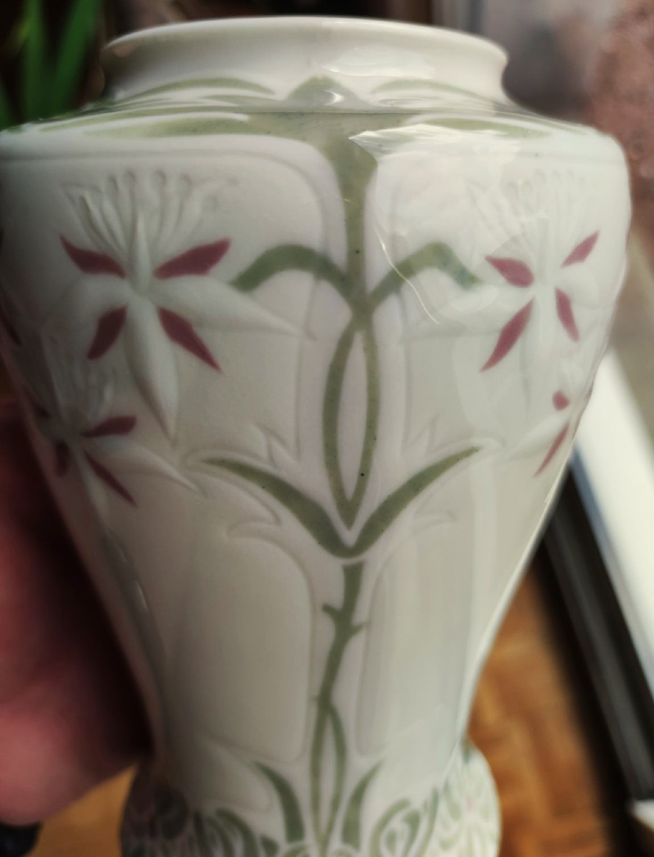 Art Nouveau Bing And Colonna Edward (1862-1948) Gda Limoges Vase Circa 1900. De Feure, Gallé Deck-photo-4