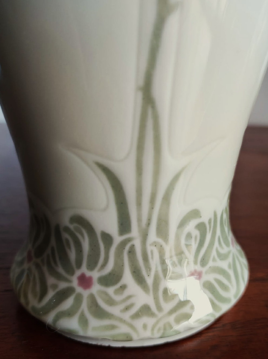 Art Nouveau Bing And Colonna Edward (1862-1948) Gda Limoges Vase Circa 1900. De Feure, Gallé Deck-photo-5