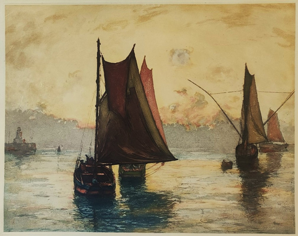 Henri Callot (1875-1956) Tuna Boats In The Port Of Ile d'Yeu. La Rochelle, Peintre De La Marine....-photo-2