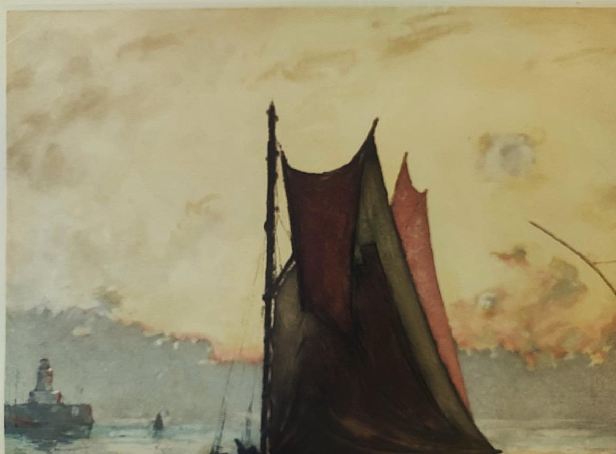 Henri Callot (1875-1956) Tuna Boats In The Port Of Ile d'Yeu. La Rochelle, Peintre De La Marine....-photo-3