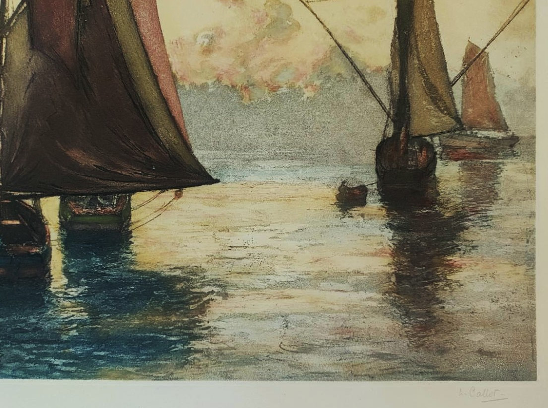 Henri Callot (1875-1956) Tuna Boats In The Port Of Ile d'Yeu. La Rochelle, Peintre De La Marine....-photo-1