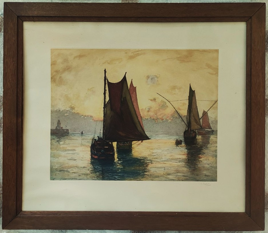 Henri Callot (1875-1956) Tuna Boats In The Port Of Ile d'Yeu. La Rochelle, Peintre De La Marine....