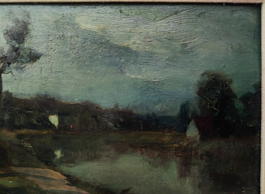 Francois Cachoud (1866-1943) Night On Chanaz And The Savières Canal. Lyon, Chambéry, Savoie...-photo-2