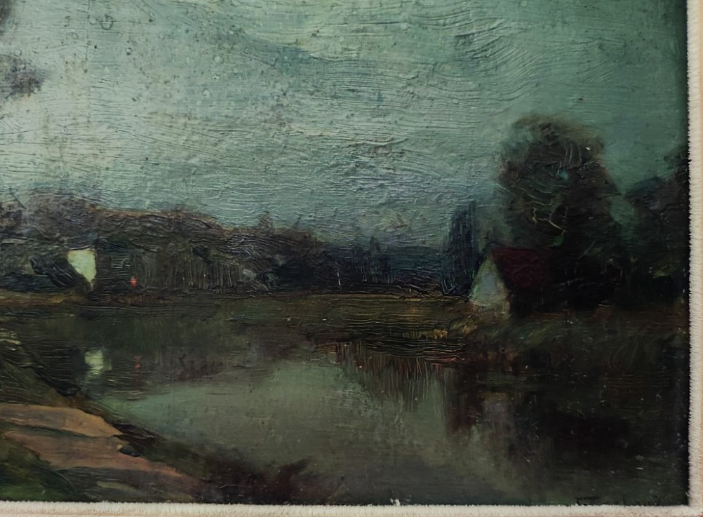 Francois Cachoud (1866-1943) Night On Chanaz And The Savières Canal. Lyon, Chambéry, Savoie...-photo-3