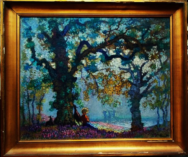 Charles Peccatte (1870-1962) Bergère et ses chèvres Creuse. Ecoles de Crozant + Nancy, Baccarat