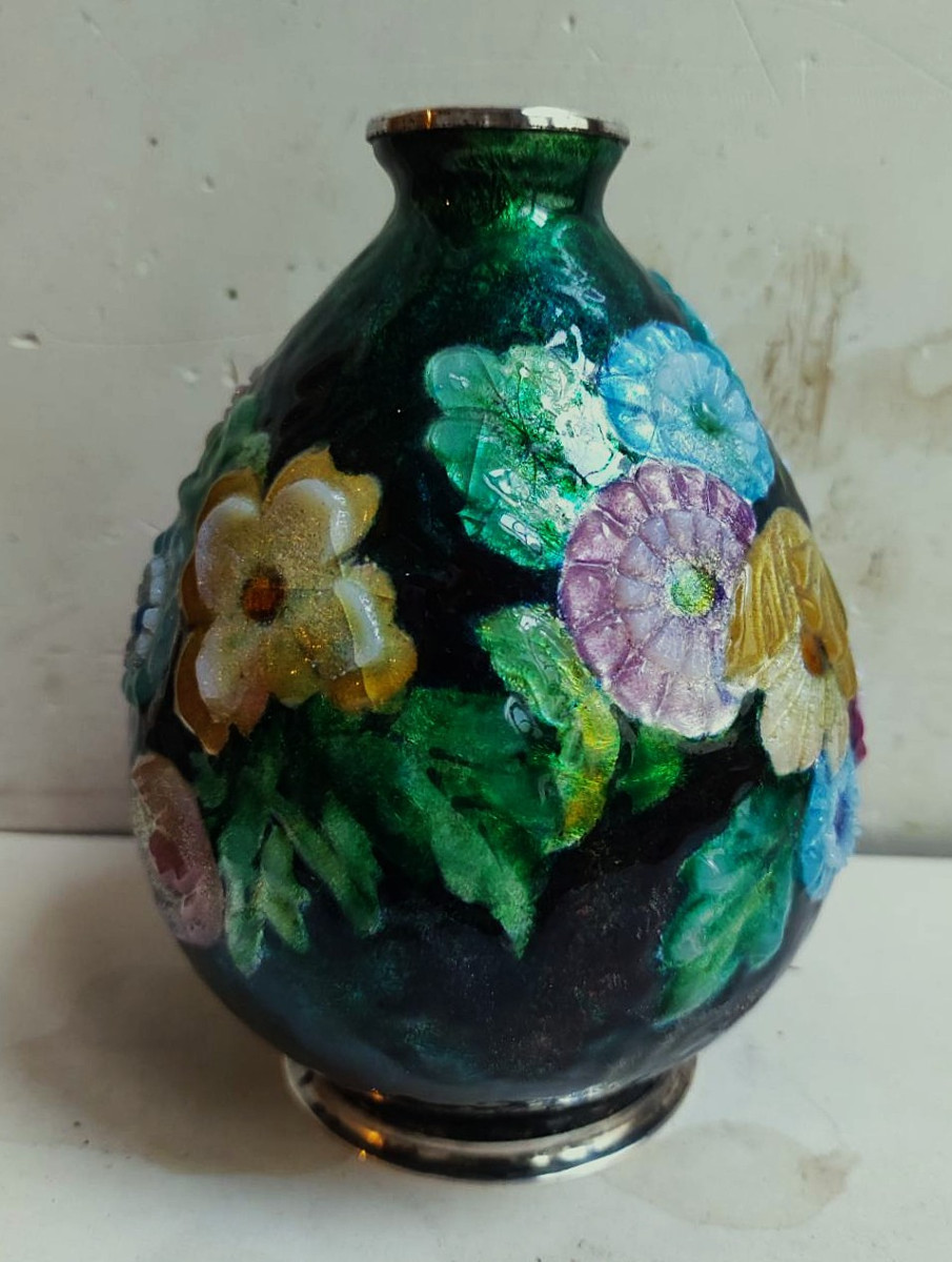 Camille Fauré (1874-1956) Limoges Enamel Vase Circa 1935/1945. Marty, Sarlandie, Jouhaud-photo-4