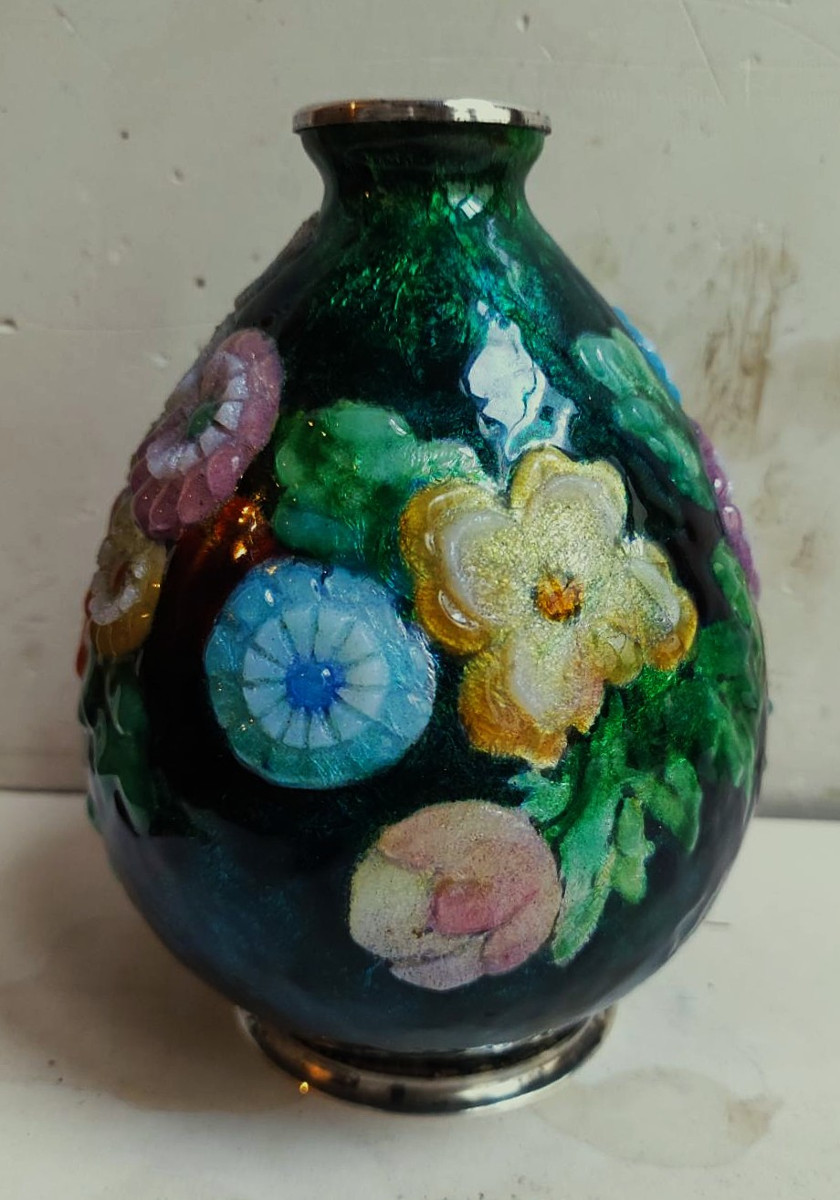 Camille Fauré (1874-1956) Limoges Enamel Vase Circa 1935/1945. Marty, Sarlandie, Jouhaud-photo-1