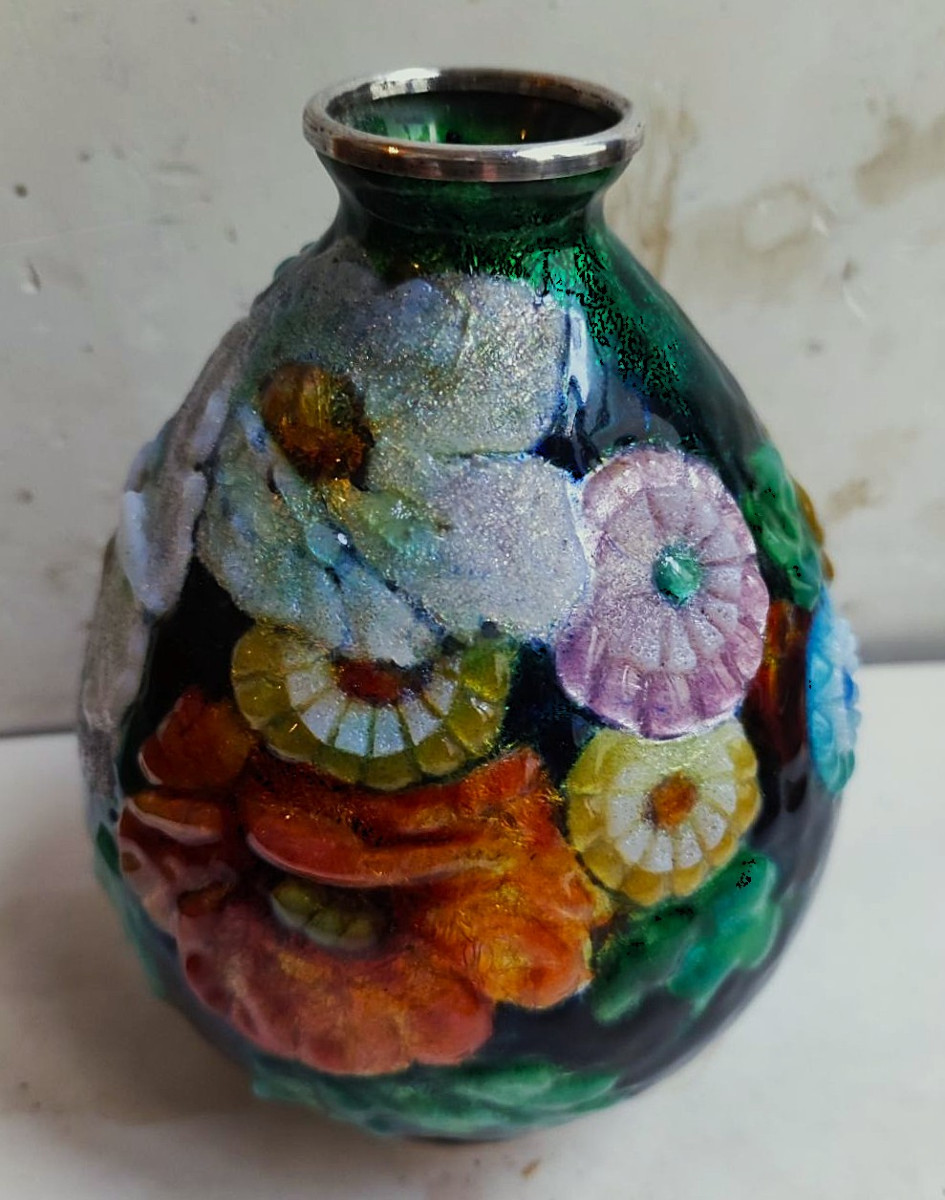 Camille Fauré (1874-1956) Limoges Enamel Vase Circa 1935/1945. Marty, Sarlandie, Jouhaud-photo-2