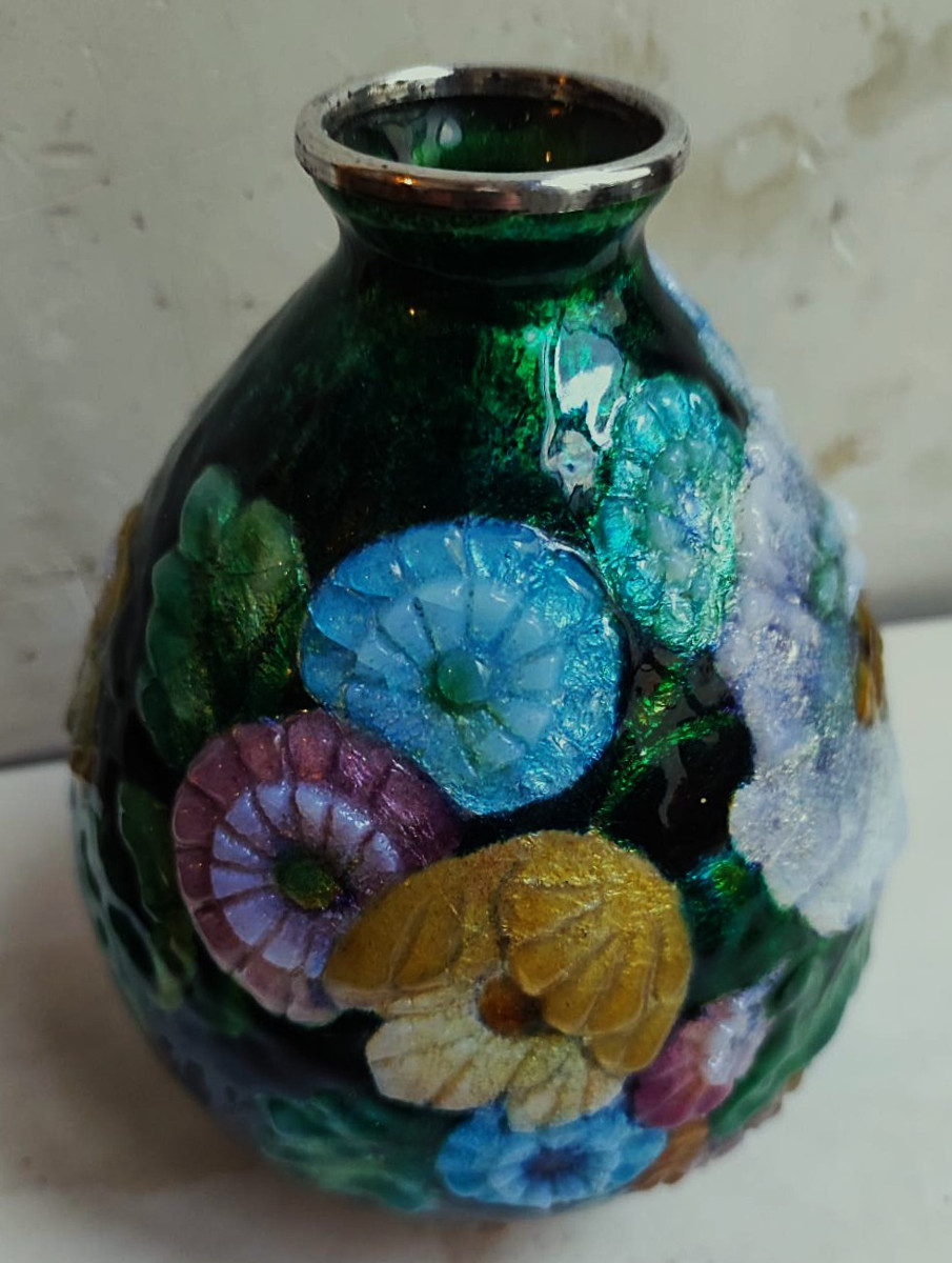 Camille Fauré (1874-1956) Limoges Enamel Vase Circa 1935/1945. Marty, Sarlandie, Jouhaud-photo-3