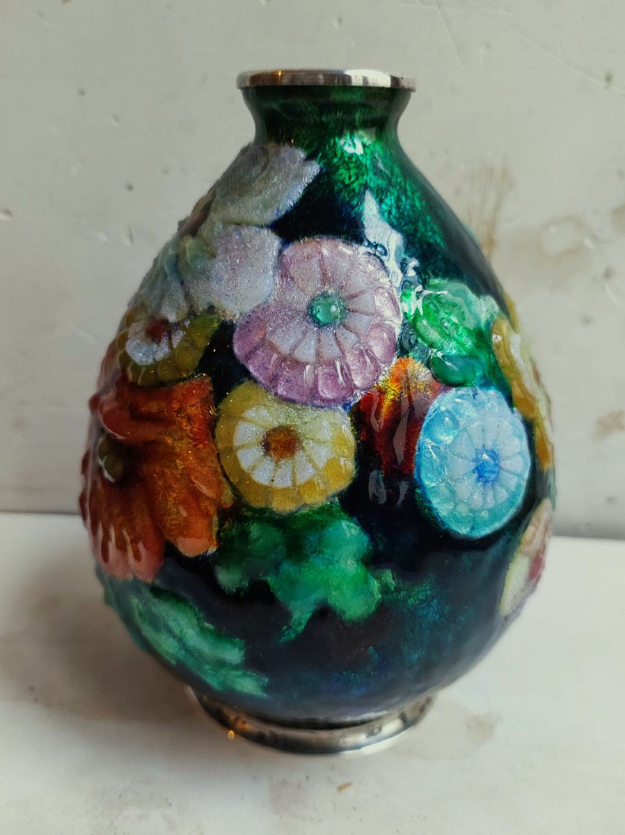 Camille Fauré (1874-1956) Limoges Enamel Vase Circa 1935/1945. Marty, Sarlandie, Jouhaud