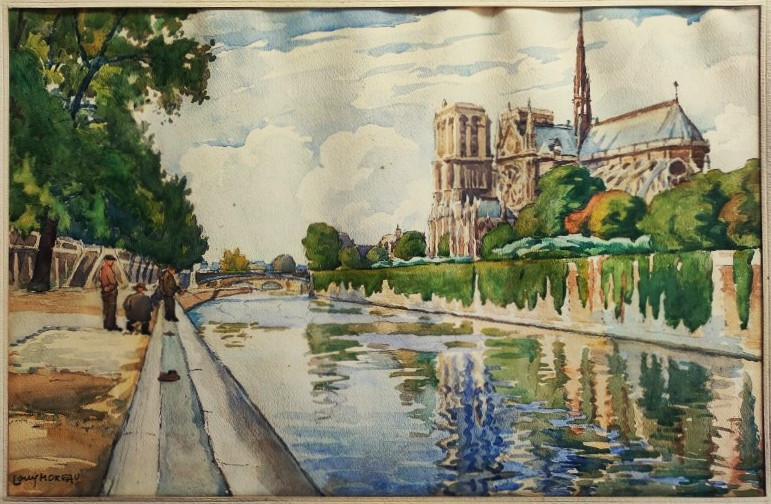Louis MOREAU (1883-1958) Pêcheurs à Paris, Notre Dame ~1920. Ecole de Crozant, Châteauroux, Rue-photo-2