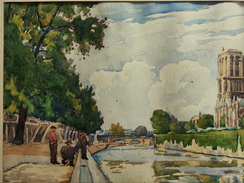 Louis MOREAU (1883-1958) Pêcheurs à Paris, Notre Dame ~1920. Ecole de Crozant, Châteauroux, Rue-photo-3