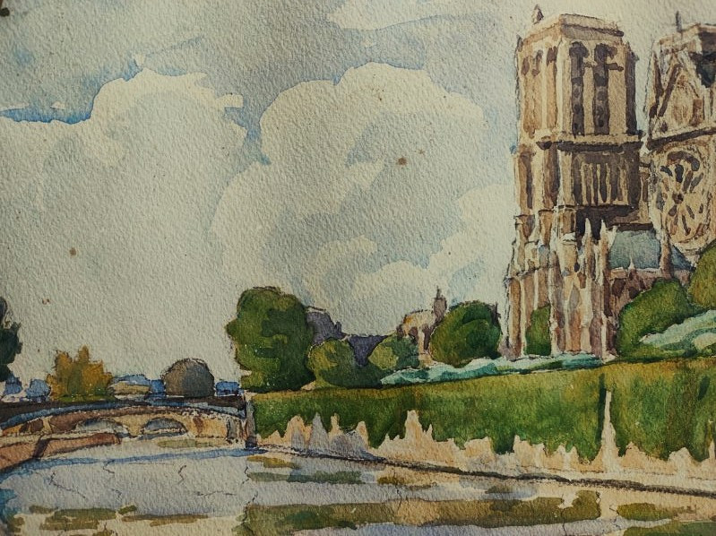 Louis MOREAU (1883-1958) Pêcheurs à Paris, Notre Dame ~1920. Ecole de Crozant, Châteauroux, Rue-photo-1