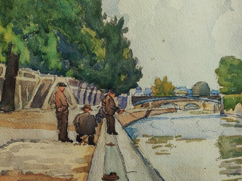 Louis MOREAU (1883-1958) Pêcheurs à Paris, Notre Dame ~1920. Ecole de Crozant, Châteauroux, Rue-photo-4