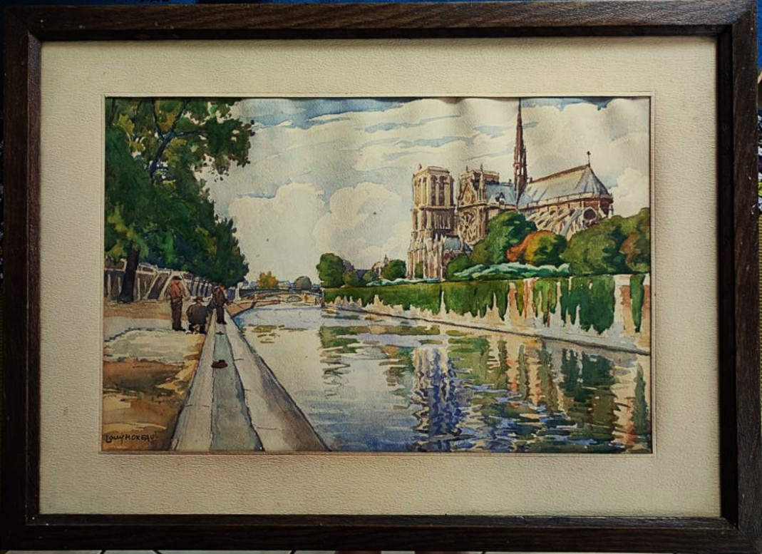 Louis MOREAU (1883-1958) Pêcheurs à Paris, Notre Dame ~1920. Ecole de Crozant, Châteauroux, Rue